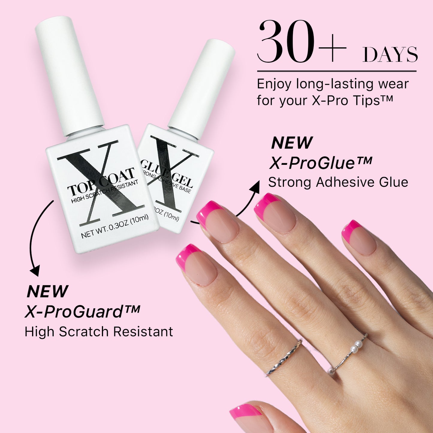 SXC Cosmetics X-Pro Tips French Tip Press On Nails - Bright Pastel Glow in the Dark Series (GLOW113KIT-XS Square)