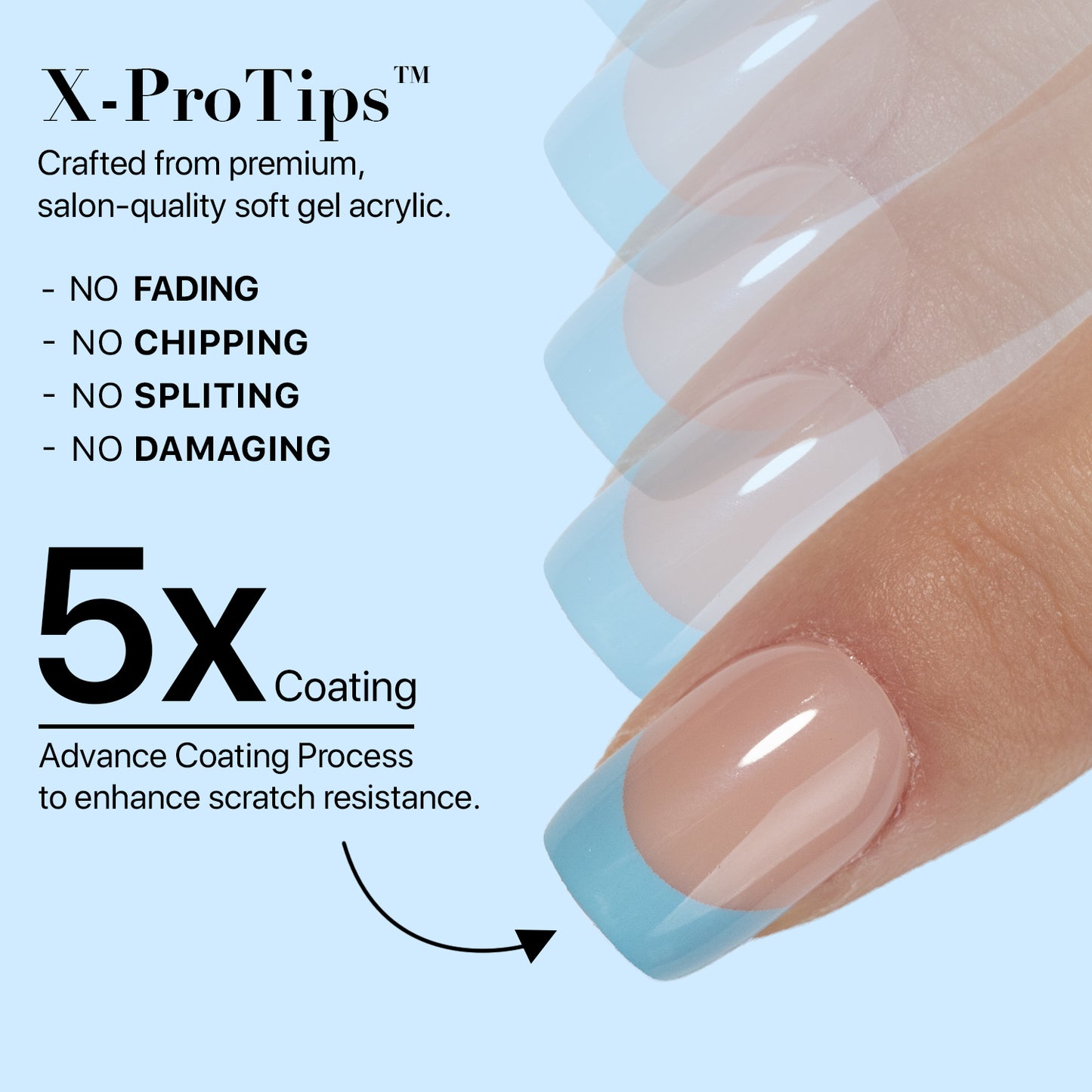 SXC Cosmetics X-Pro Tips French Tip Press On Nails - Bright Pastel Glow in the Dark Series (GLOW113KIT-XS Square)