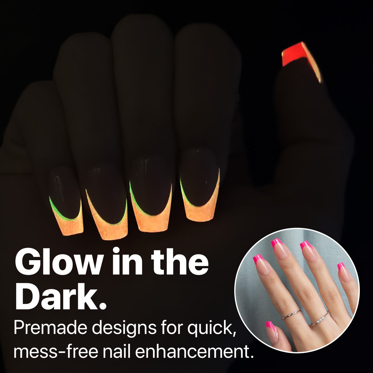 SXC Cosmetics X-Pro Tips French Tip Press On Nails - Bright Pastel Glow in the Dark Series (GLOW119KIT-S Coffin)