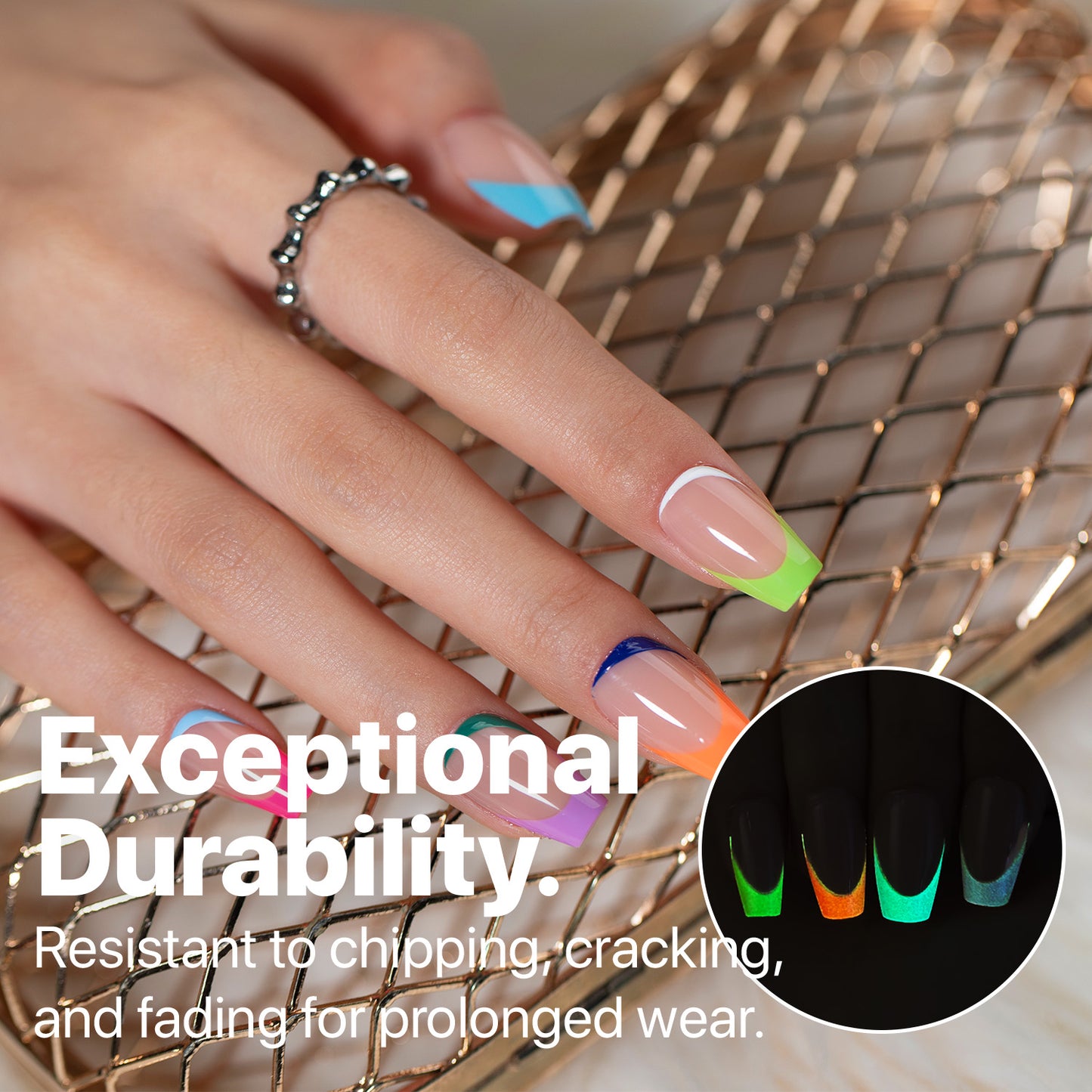 SXC Cosmetics X-Pro Tips French Tip Press On Nails - Bright Pastel Glow in the Dark Series (GLOW119KIT-S Coffin)