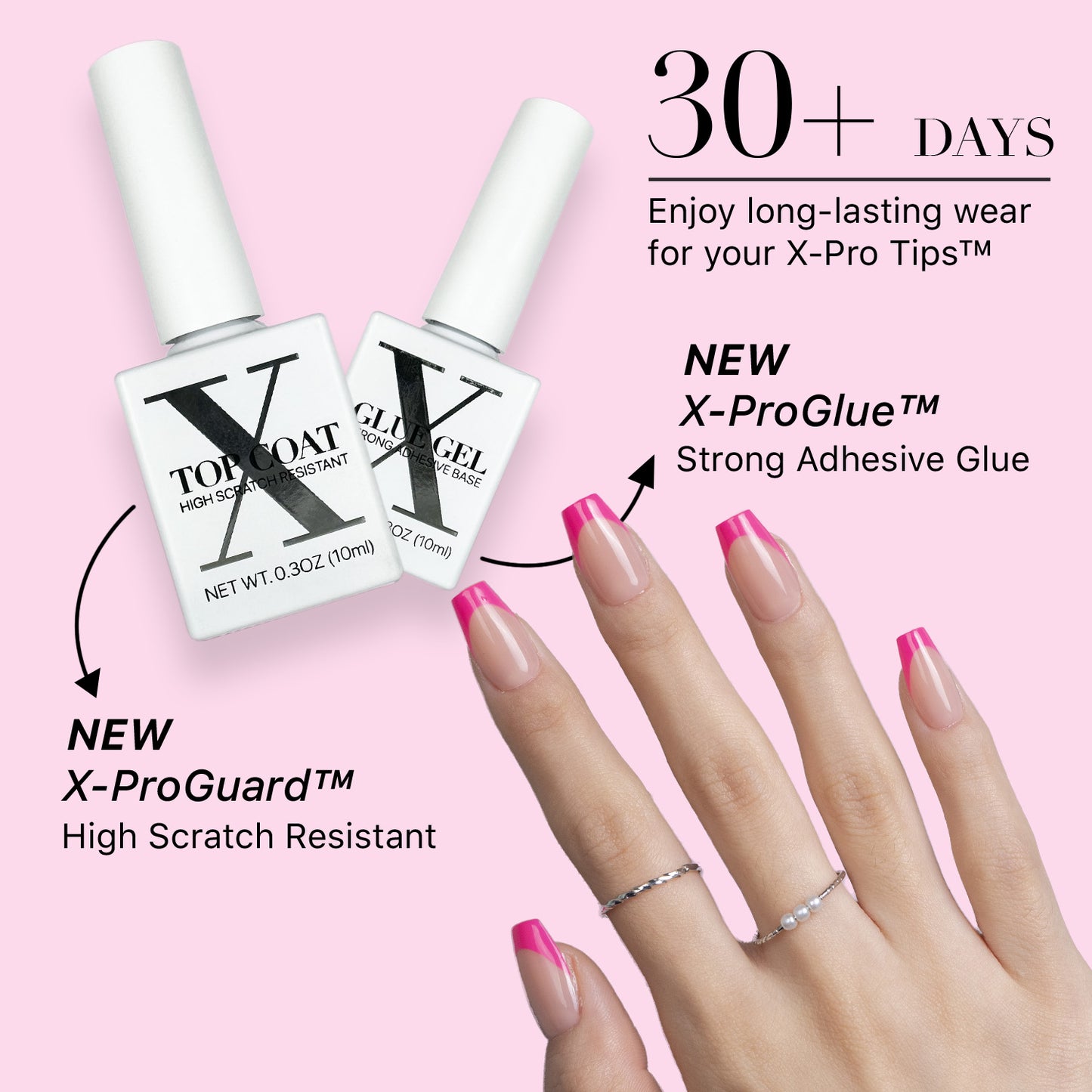 SXC Cosmetics X-Pro Tips French Tip Press On Nails - Bright Pastel Glow in the Dark Series (GLOW119KIT-S Coffin)