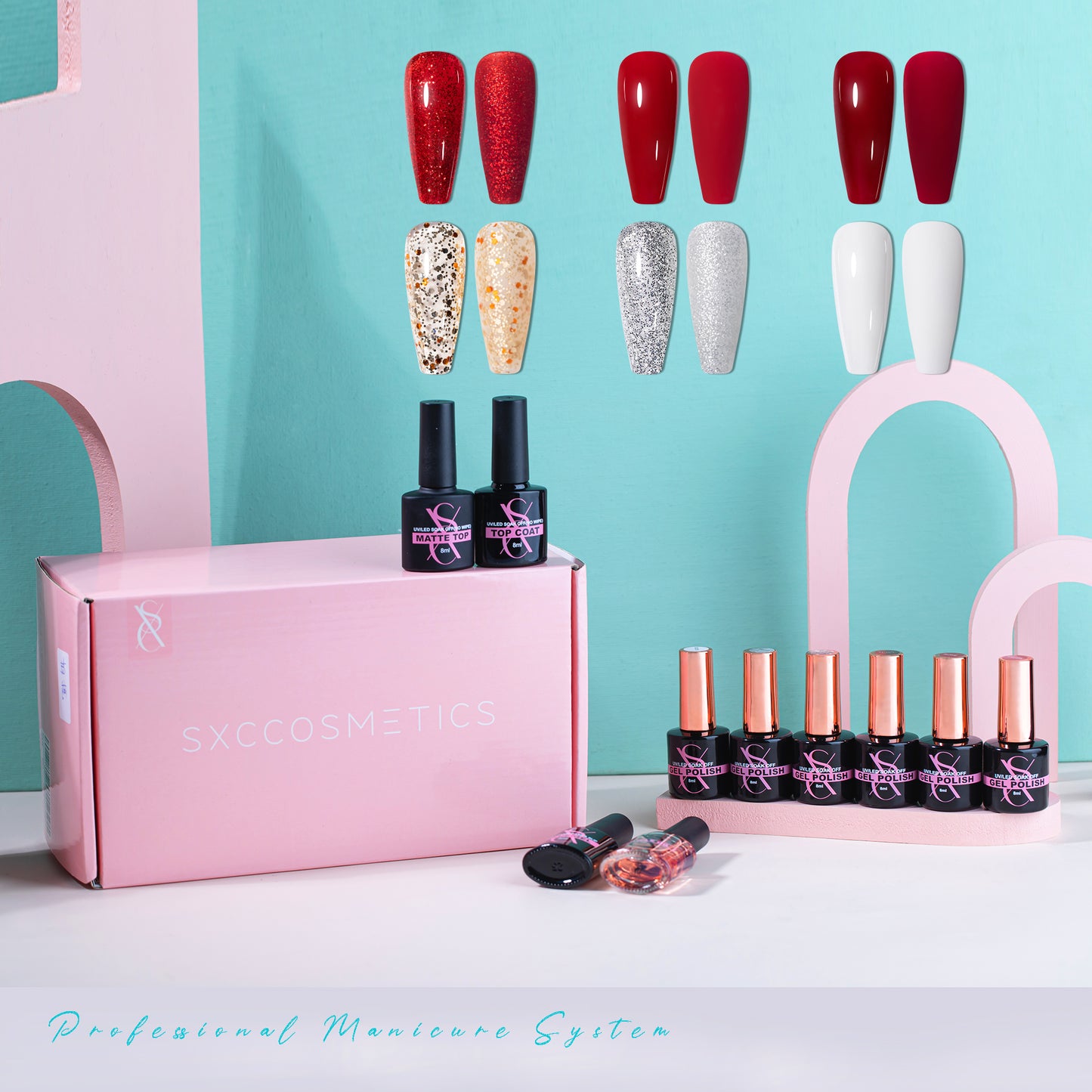 SXC Cosmetics Gel X Nail Polish Kit Red Series 2