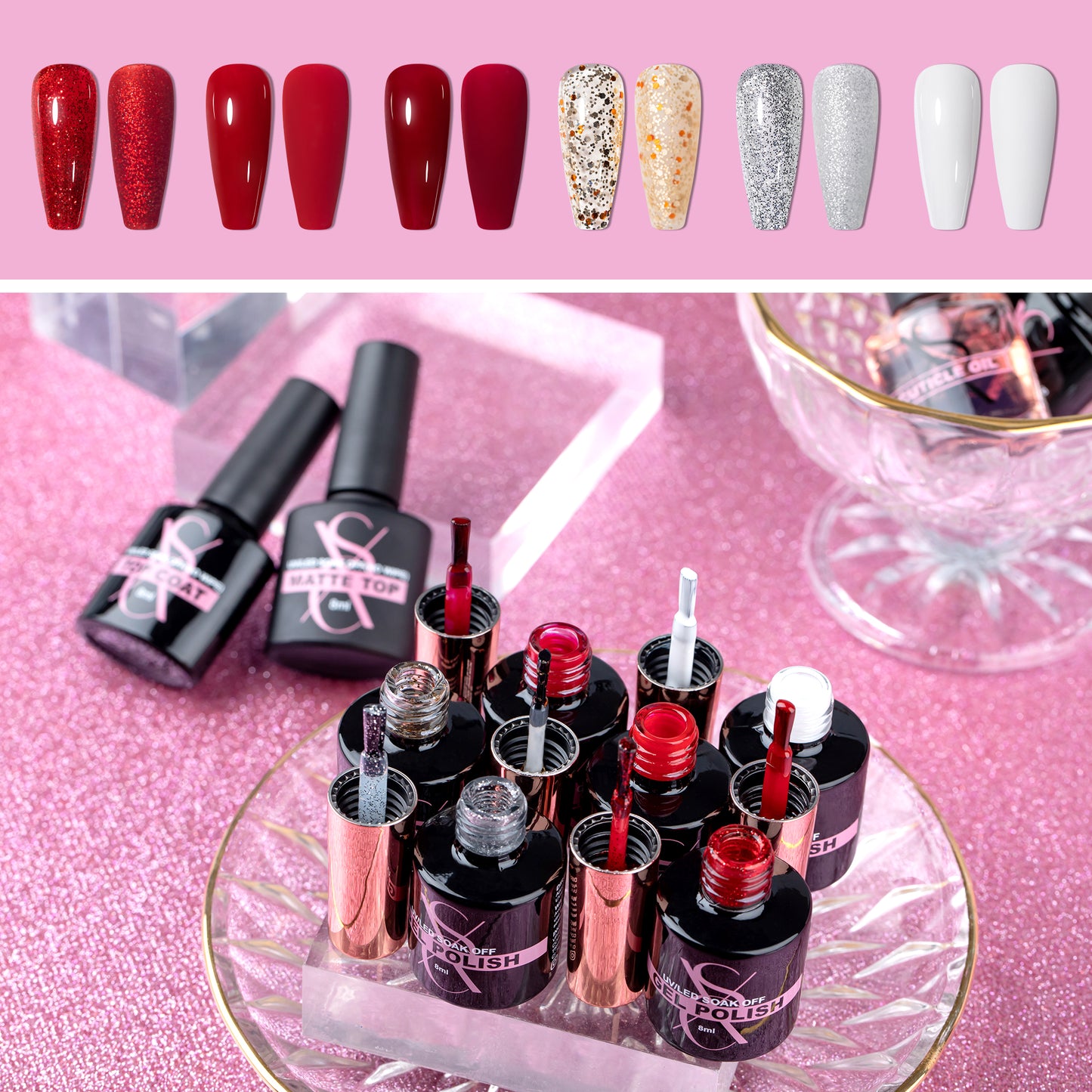 SXC Cosmetics Gel X Nail Polish Kit Red Series 2