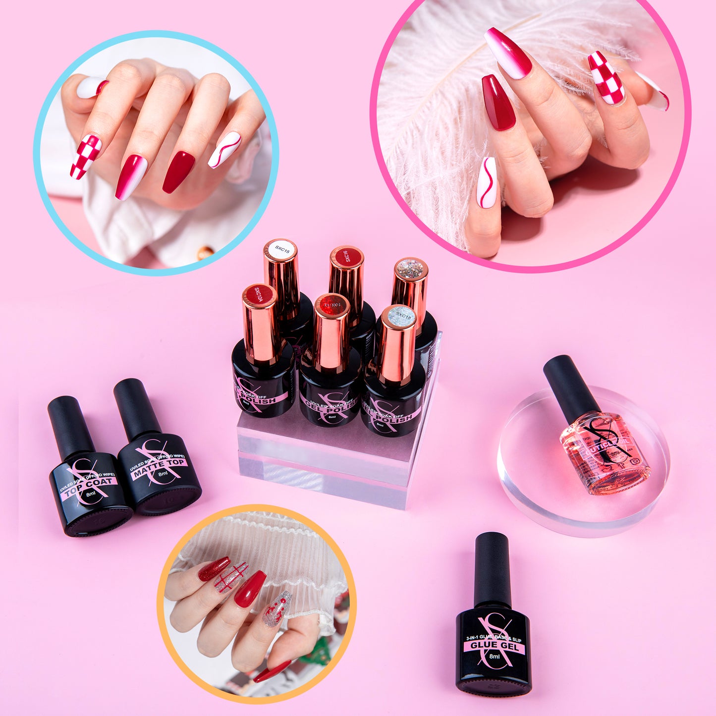 SXC Cosmetics Gel X Nail Polish Kit Red Series 2