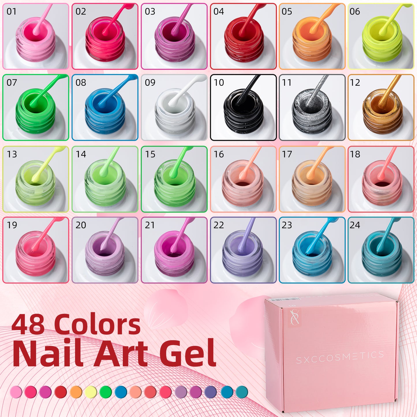 SXC Cosmetics 48 Colors Nail Art Gel Liners Max Series