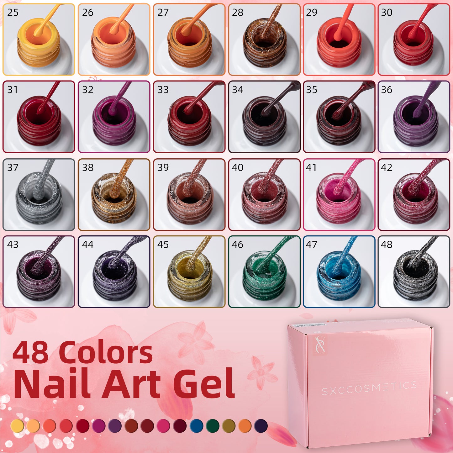 SXC Cosmetics 48 Colors Nail Art Gel Liners Max Series