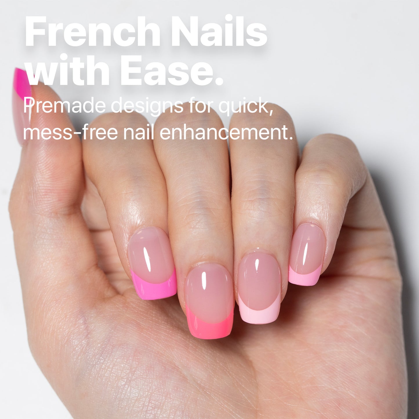 SXC Cosmetics X-Pro Tips French Tip Press on Nails – French Pink Edition, XS Square Starter Kit