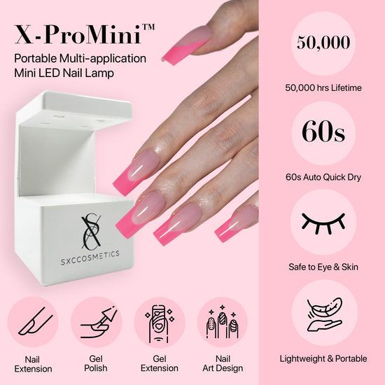 SXC Cosmetics X-Pro Tips French Tip Press on Nails – French Pink Edition, XS Square Starter Kit