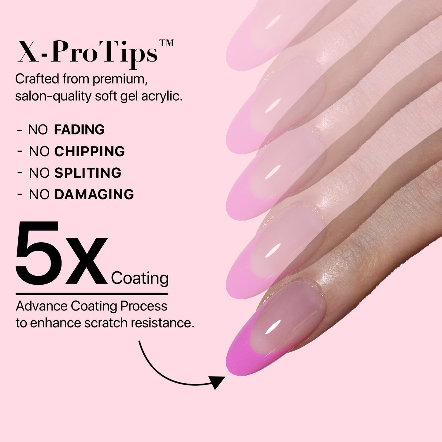 SXC Cosmetics X-Pro Tips French Tip Press on Nails – French Pink Edition, Medium Almond Starter Kit