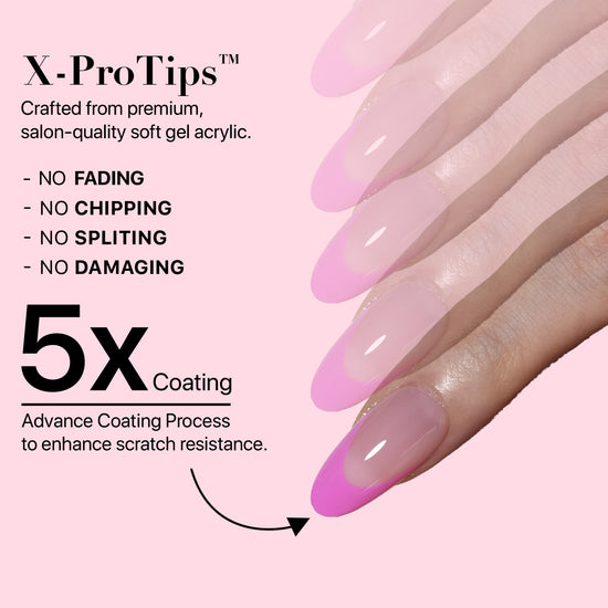 SXC Cosmetics X-Pro Tips French Tip Press on Nails – French Pink Edition, Medium Almond Starter Kit