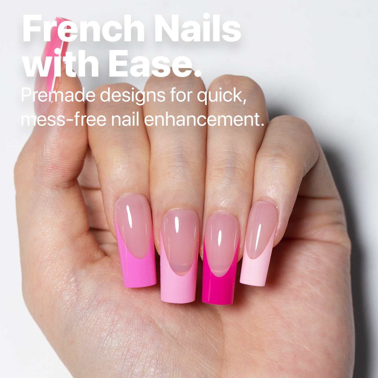 SXC Cosmetics X-Pro Tips French Tip Press on Nails – French Pink Edition, Medium Square Starter Kit