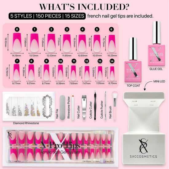 SXC Cosmetics X-Pro Tips French Tip Press on Nails – French Pink Edition, Medium Square Starter Kit