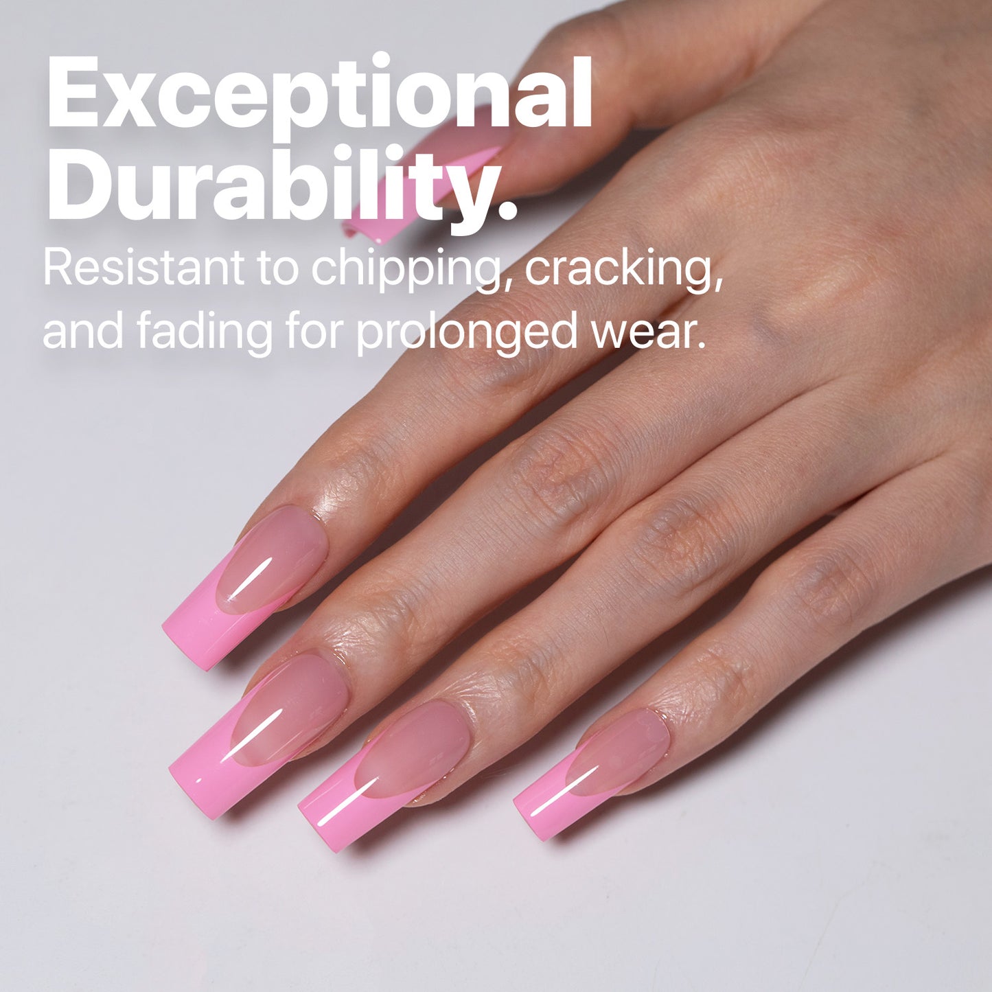 SXC Cosmetics X-Pro Tips French Tip Press on Nails – French Pink Edition, Medium Square Starter Kit