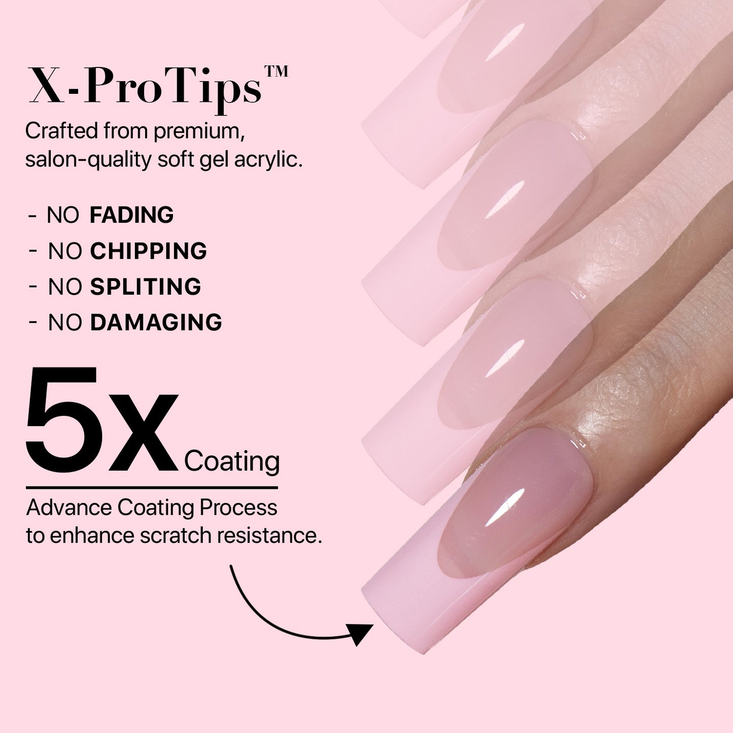 SXC Cosmetics X-Pro Tips French Tip Press on Nails – French Pink Edition, Medium Square Starter Kit