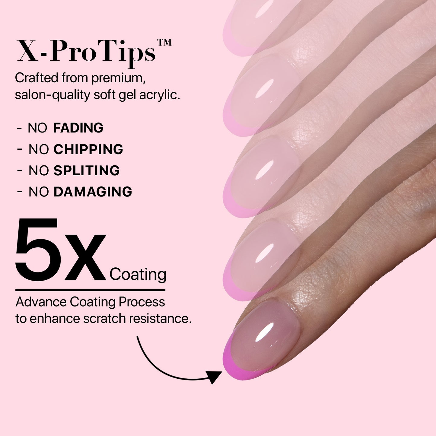 SXC Cosmetics X-Pro Tips French Tip Press on Nails – French Pink Edition, XS Almond Starter Kit
