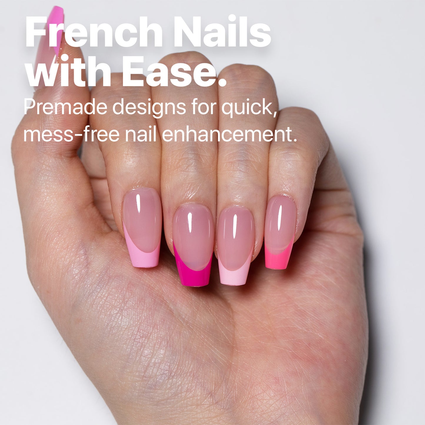 SXC Cosmetics X-Pro Tips French Tip Press on Nails – French Pink Edition, Short Coffin Starter Kit