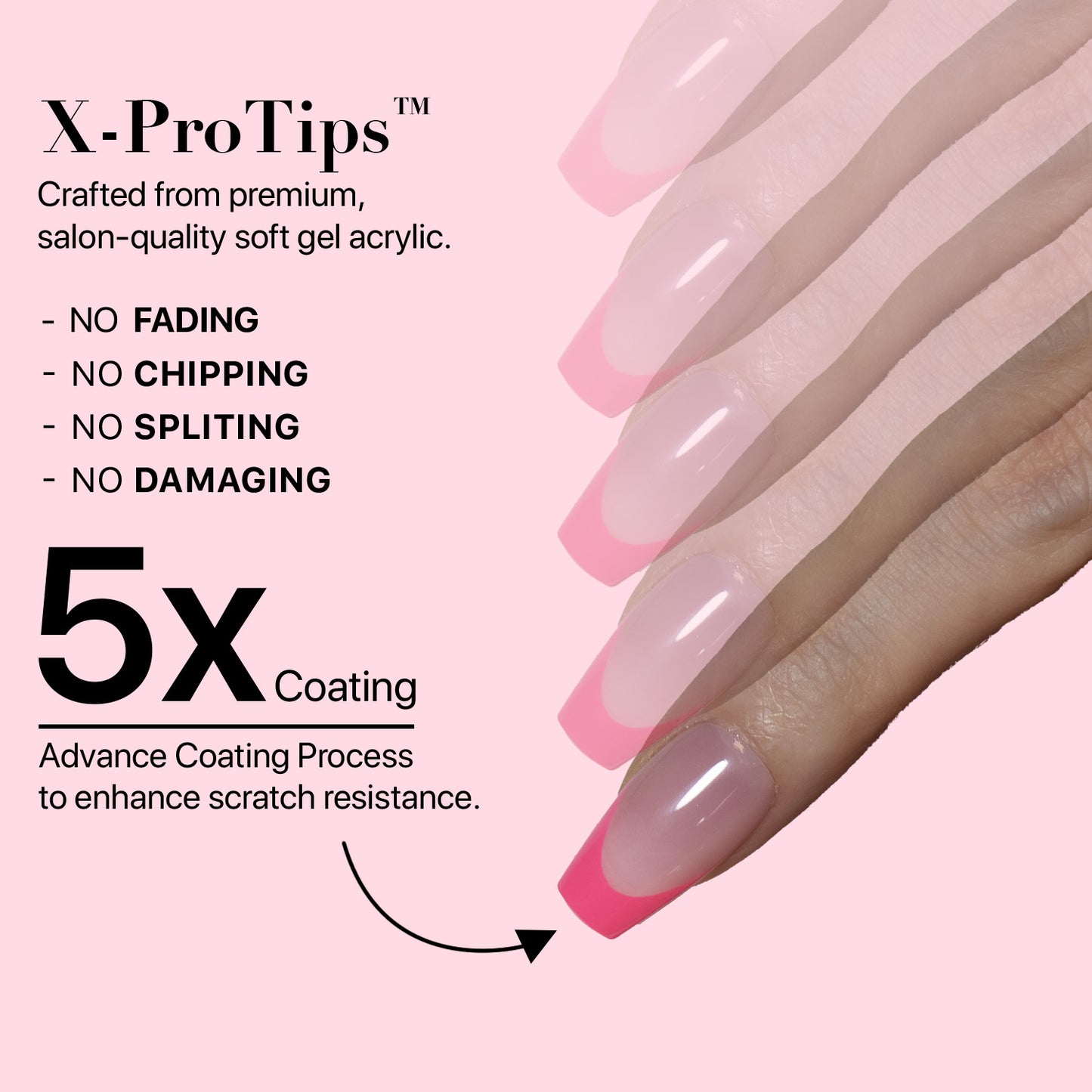 SXC Cosmetics X-Pro Tips French Tip Press on Nails – French Pink Edition, Short Coffin Starter Kit