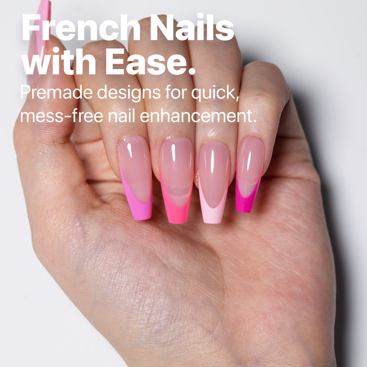 SXC Cosmetics X-Pro Tips French Tip Press on Nails – French Pink Edition, Medium Coffin Starter Kit