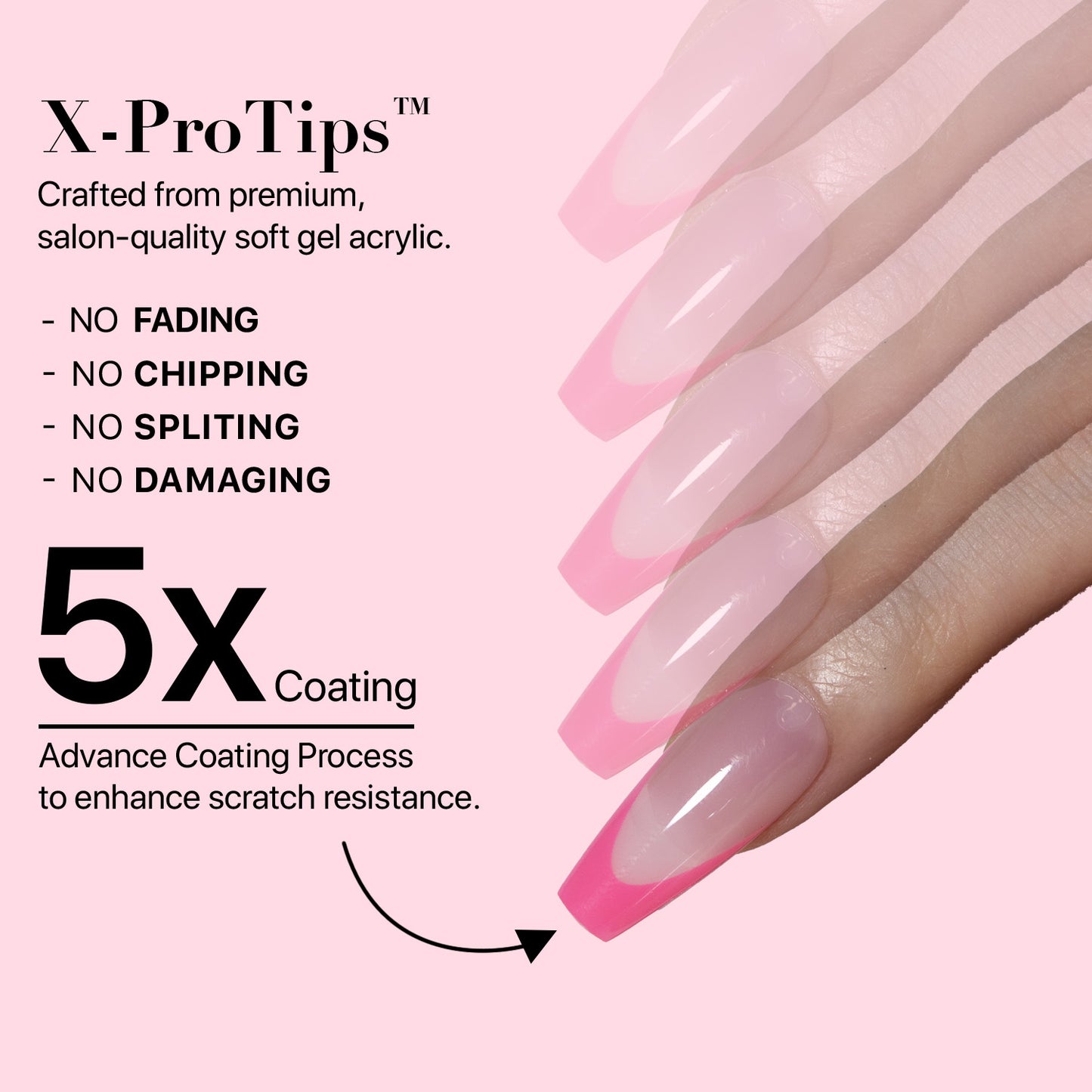 SXC Cosmetics X-Pro Tips French Tip Press on Nails – French Pink Edition, Medium Coffin Starter Kit