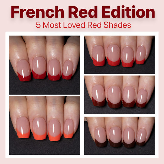 SXC Cosmetics X-Pro Tips French Tip Press on Nails – French Red Edition, XS Square Starter Kit