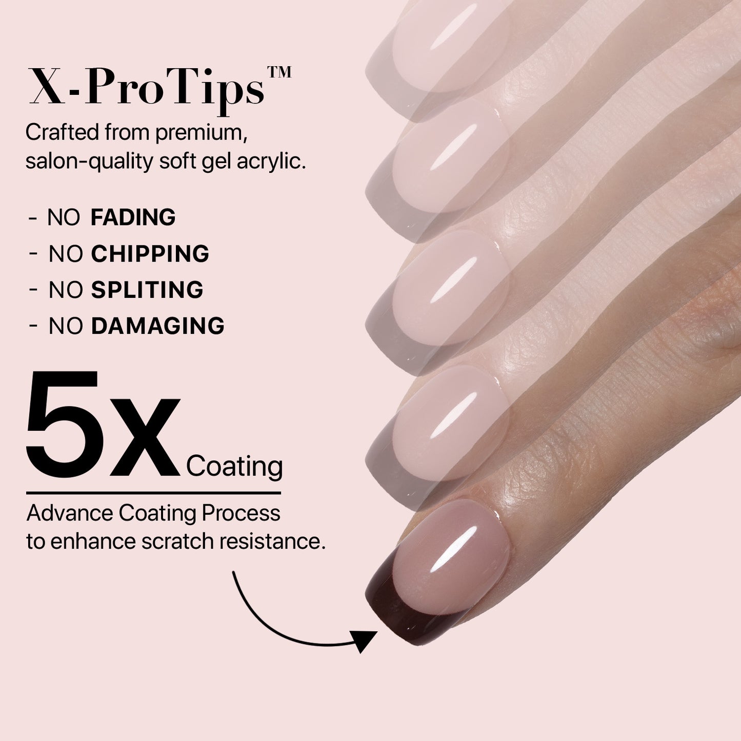 SXC Cosmetics X-Pro Tips French Tip Press on Nails – French Red Edition, XS Square Starter Kit