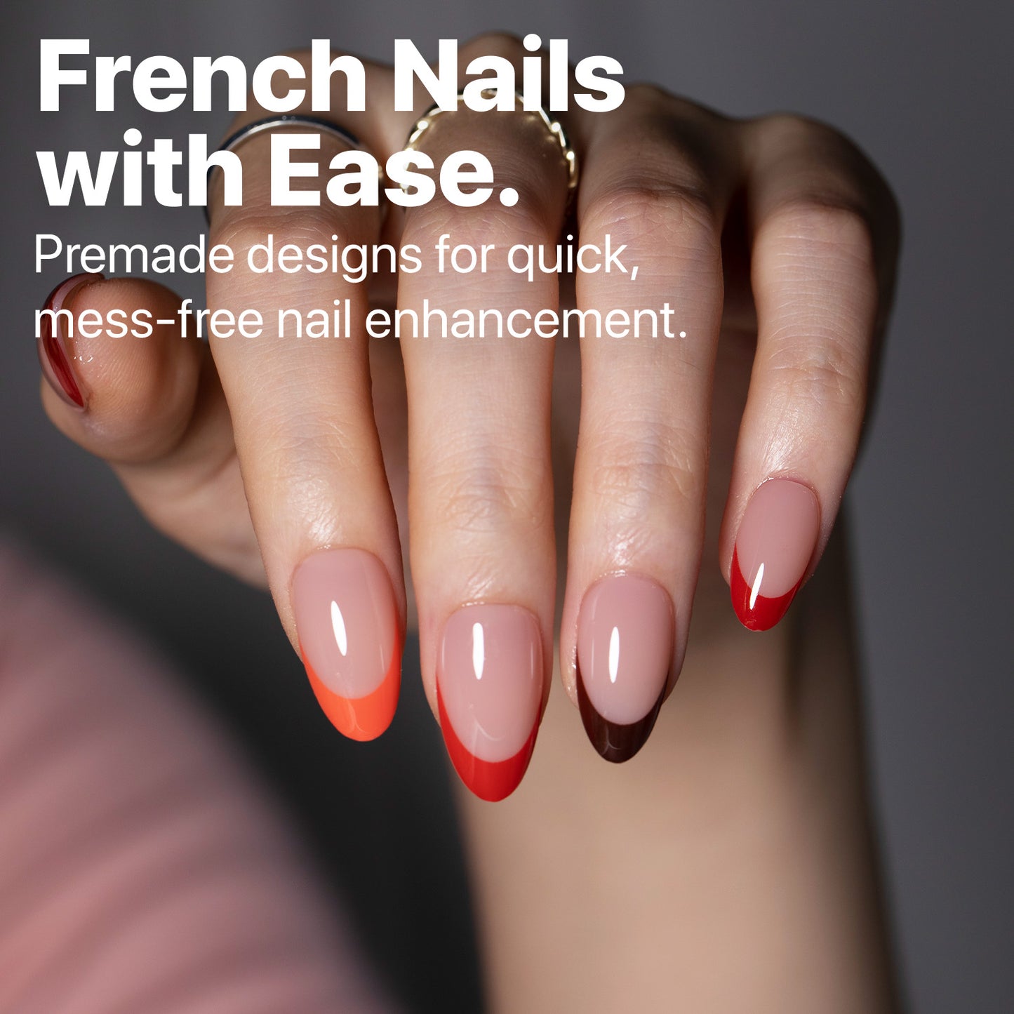 SXC Cosmetics X-Pro Tips French Tip Press on Nails – French Red Edition, Short Almond Starter Kit