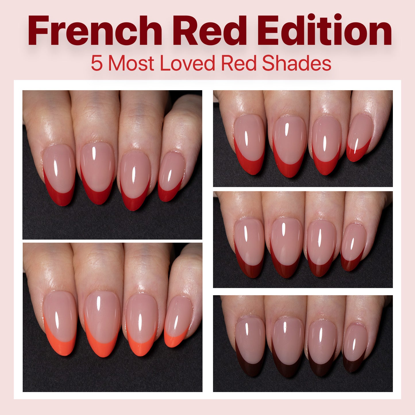 SXC Cosmetics X-Pro Tips French Tip Press on Nails – French Red Edition, Short Almond Starter Kit
