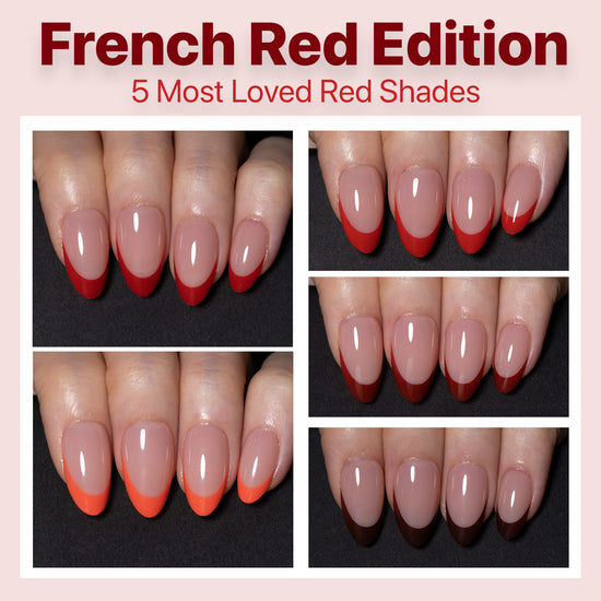 SXC Cosmetics X-Pro Tips French Tip Press on Nails – French Red Edition, Short Almond Starter Kit