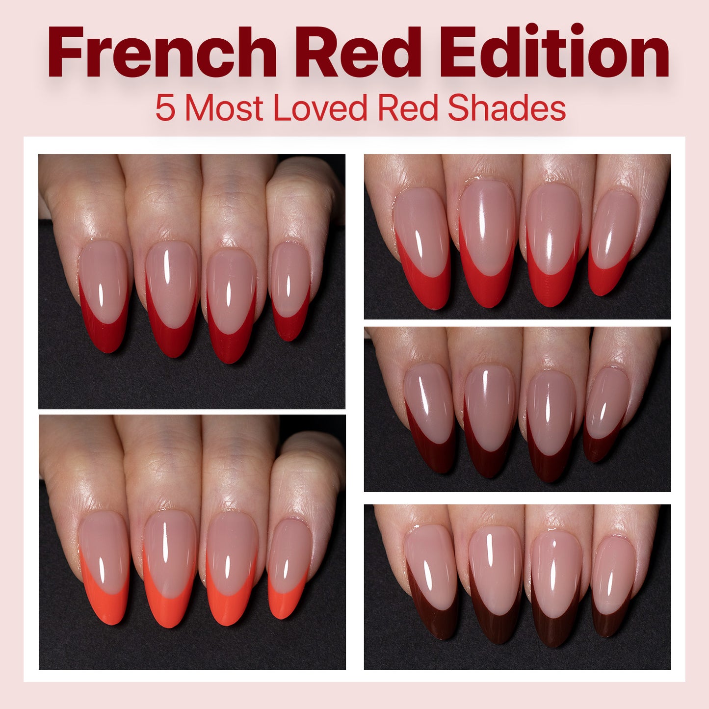 SXC Cosmetics X-Pro Tips French Tip Press on Nails – French Red Edition, Medium Almond Starter Kit