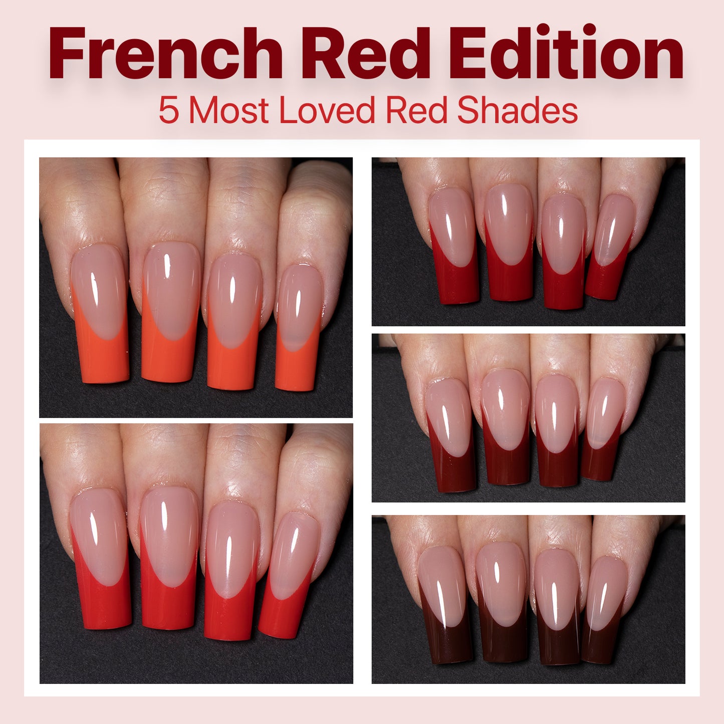 SXC Cosmetics X-Pro Tips French Tip Press on Nails – French Red Edition, Medium Square Starter Kit