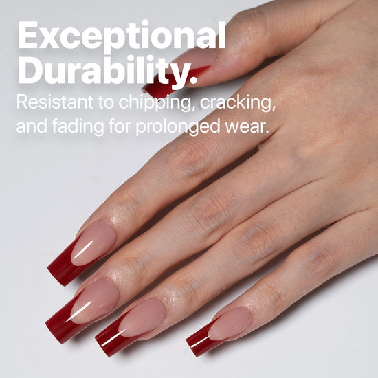 SXC Cosmetics X-Pro Tips French Tip Press on Nails – French Red Edition, Medium Square Starter Kit