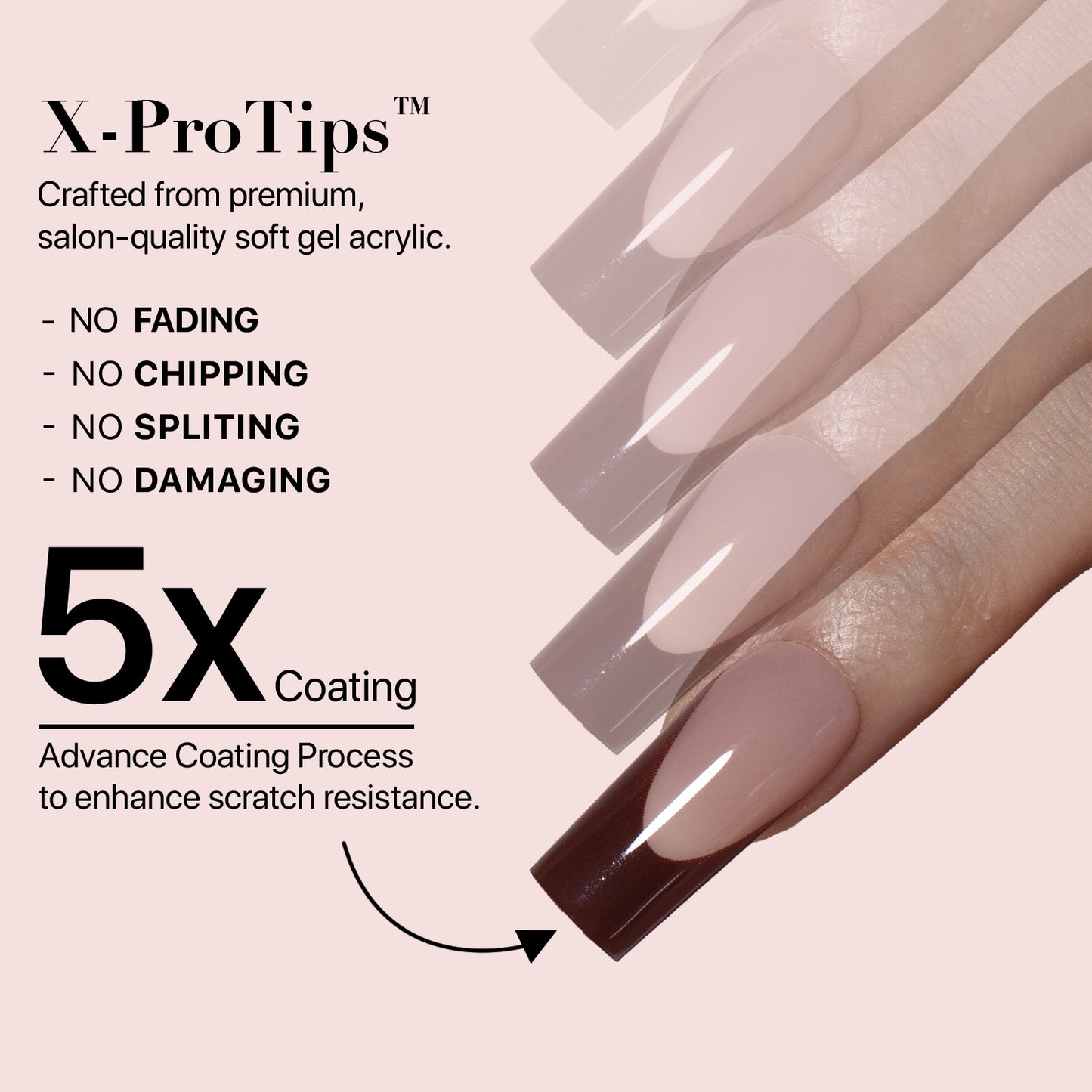 SXC Cosmetics X-Pro Tips French Tip Press on Nails – French Red Edition, Medium Square Starter Kit
