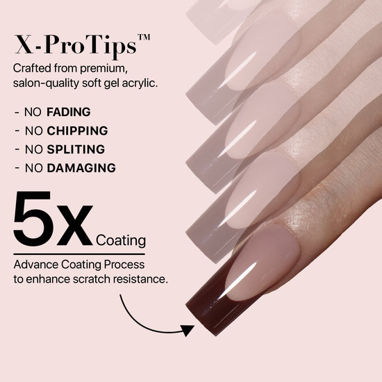 SXC Cosmetics X-Pro Tips French Tip Press on Nails – French Red Edition, Medium Square Starter Kit