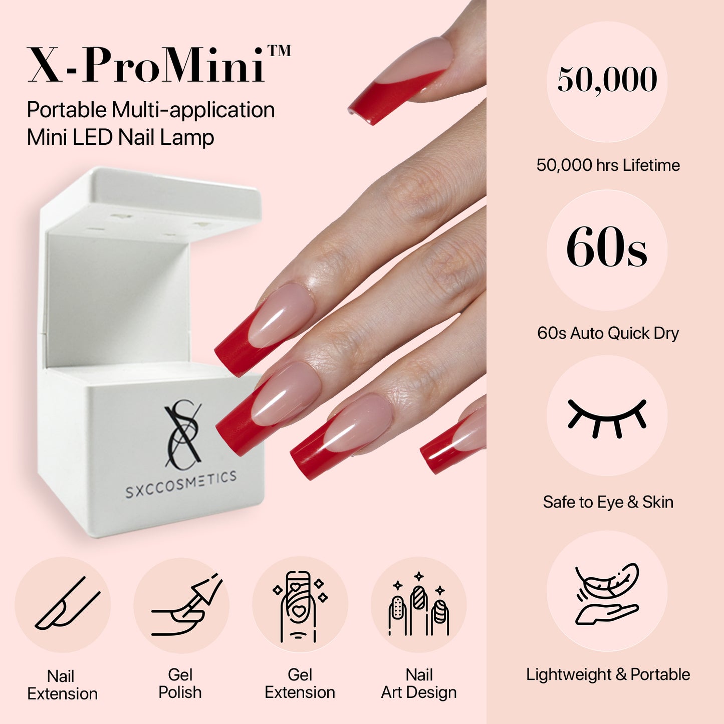SXC Cosmetics X-Pro Tips French Tip Press on Nails – French Red Edition, Medium Almond Starter Kit