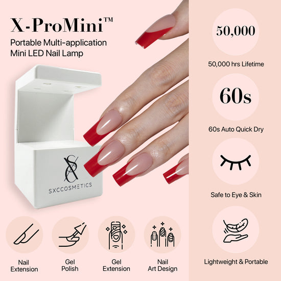 SXC Cosmetics X-Pro Tips French Tip Press on Nails – French Red Edition, Medium Almond Starter Kit