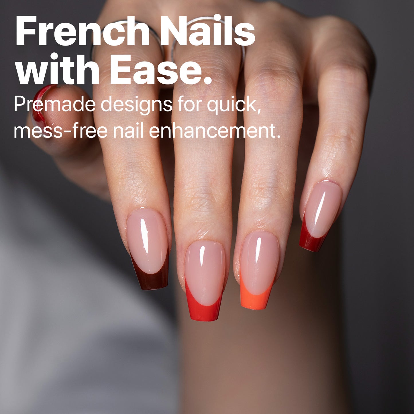 SXC Cosmetics X-Pro Tips French Tip Press on Nails – French Red Edition, Short Coffin Starter Kit