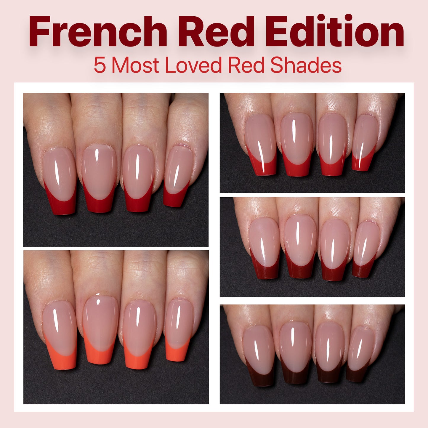 SXC Cosmetics X-Pro Tips French Tip Press on Nails – French Red Edition, Short Coffin Starter Kit
