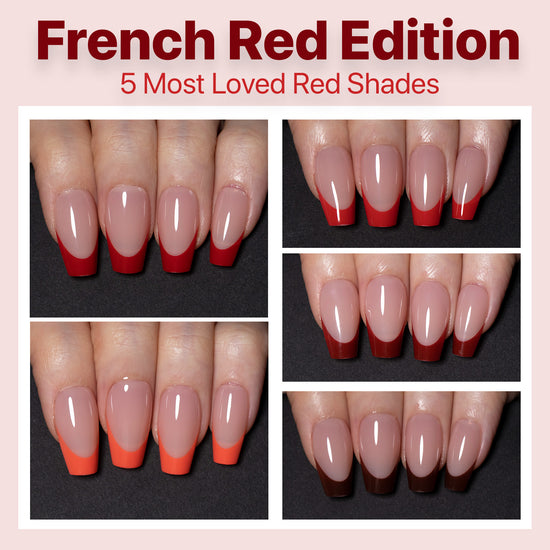 SXC Cosmetics X-Pro Tips French Tip Press on Nails – French Red Edition, Short Coffin Starter Kit