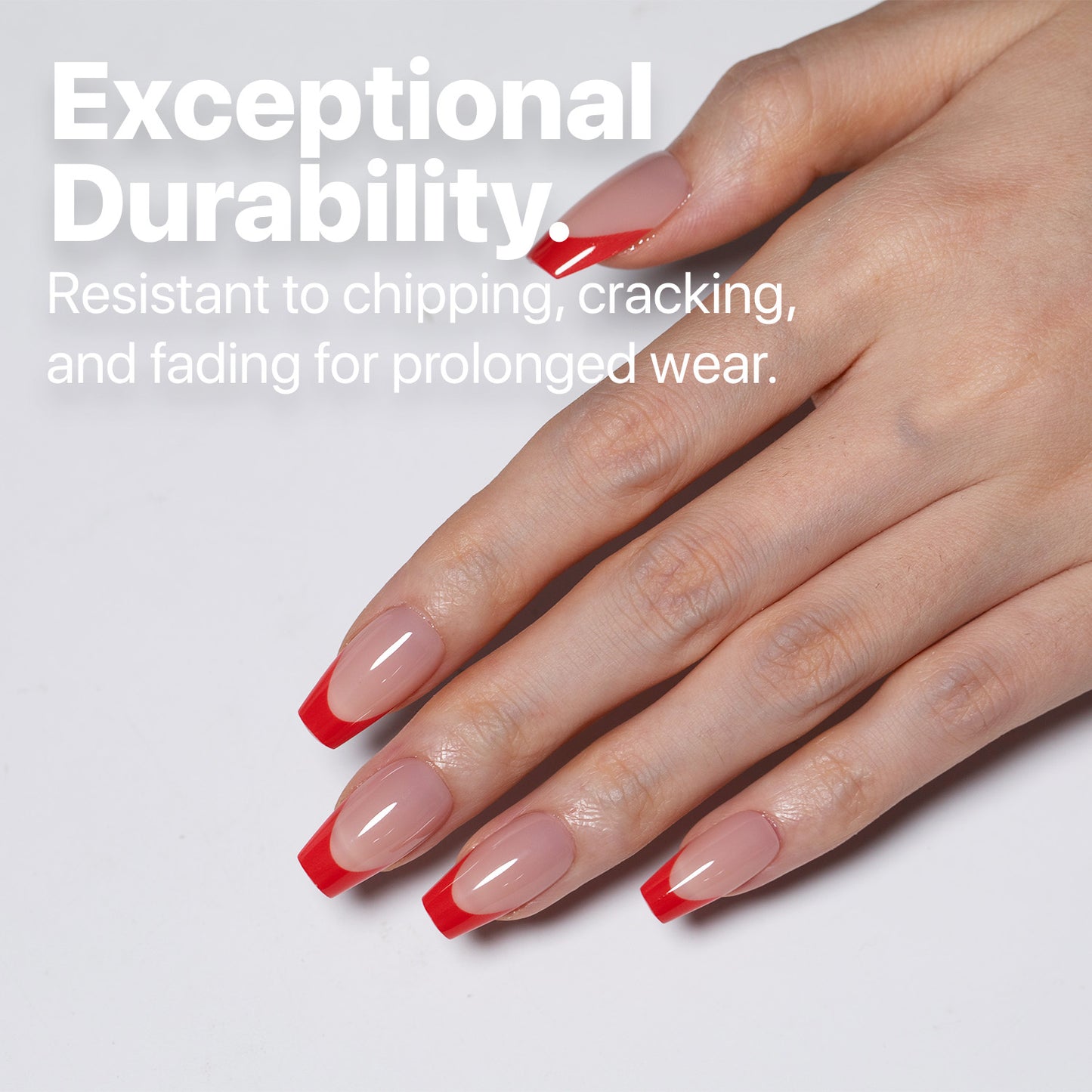 SXC Cosmetics X-Pro Tips French Tip Press on Nails – French Red Edition, Short Coffin Starter Kit