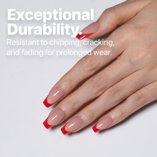 SXC Cosmetics X-Pro Tips French Tip Press on Nails – French Red Edition, Short Coffin Starter Kit