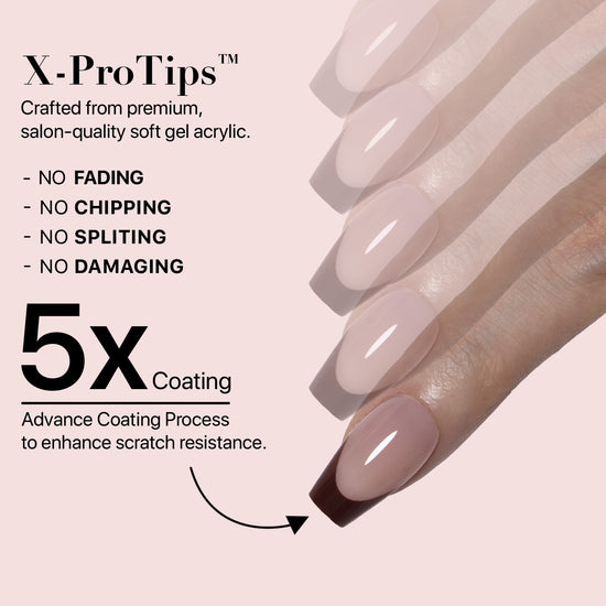SXC Cosmetics X-Pro Tips French Tip Press on Nails – French Red Edition, Short Coffin Starter Kit