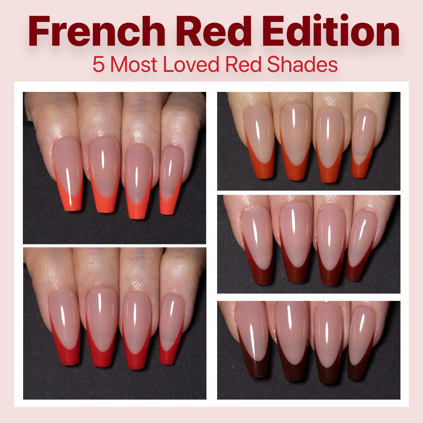 SXC Cosmetics X-Pro Tips French Tip Press on Nails – French Red Edition, Medium Coffin Starter Kit