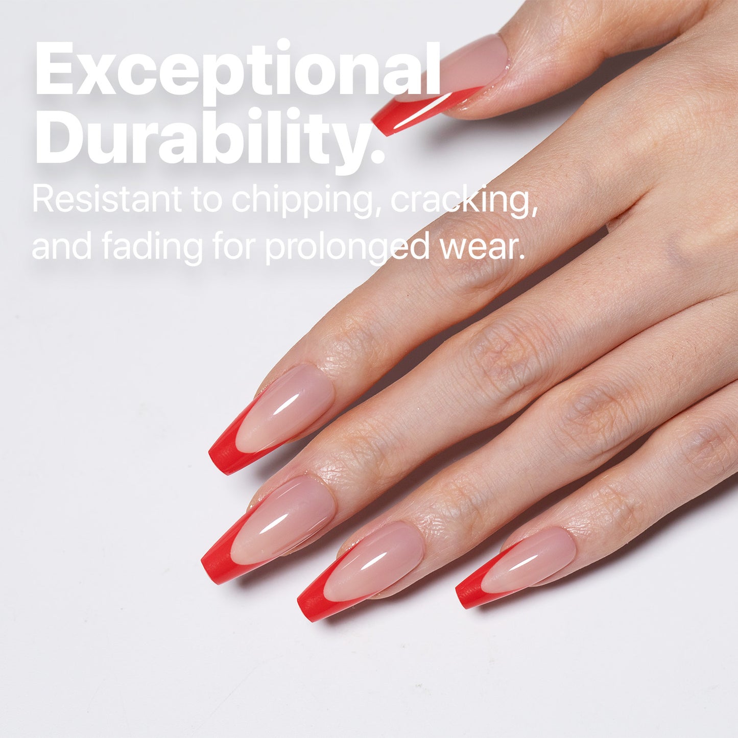 SXC Cosmetics X-Pro Tips French Tip Press on Nails – French Red Edition, Medium Coffin Starter Kit