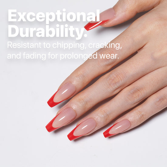 SXC Cosmetics X-Pro Tips French Tip Press on Nails – French Red Edition, Medium Coffin Starter Kit