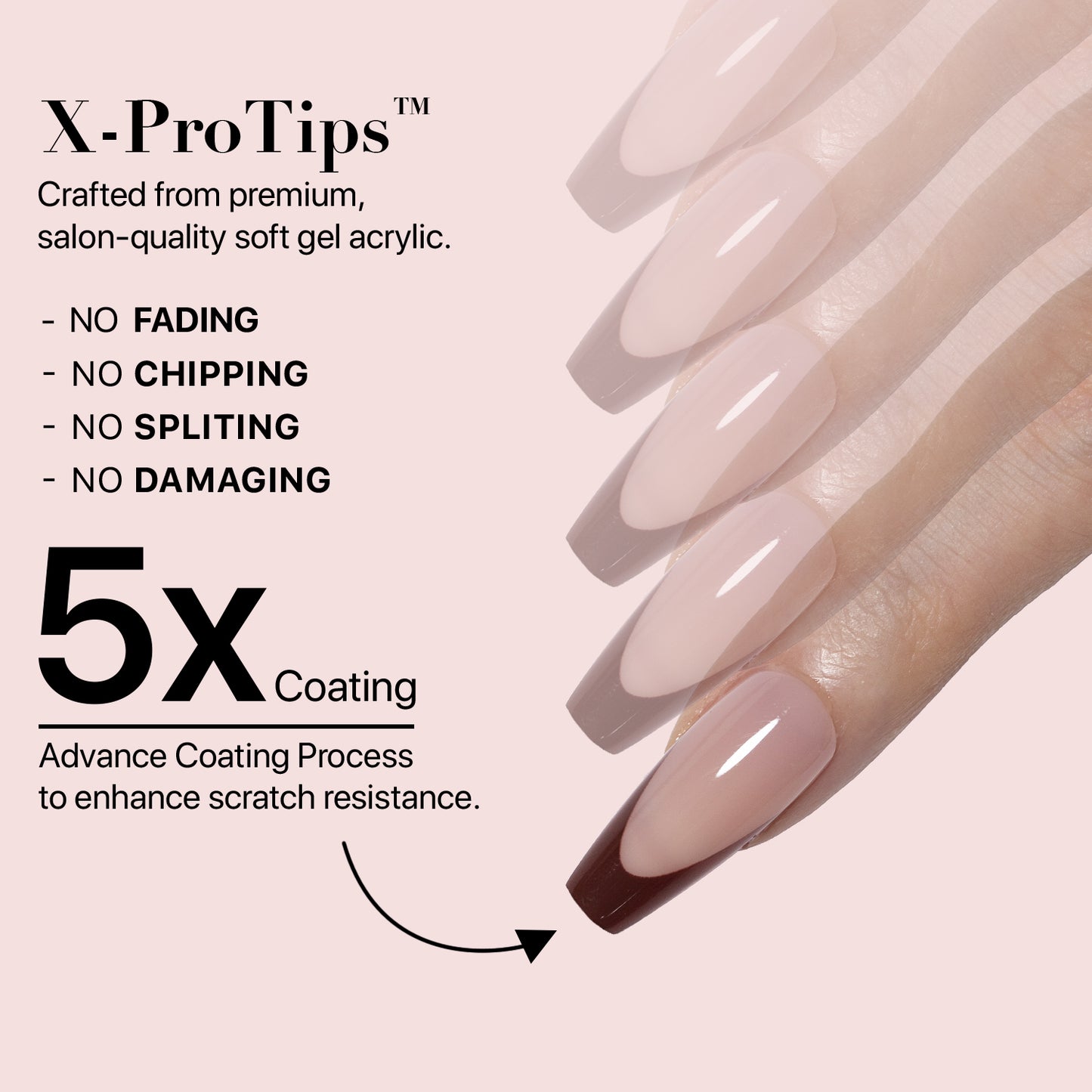 SXC Cosmetics X-Pro Tips French Tip Press on Nails – French Red Edition, Medium Coffin Starter Kit