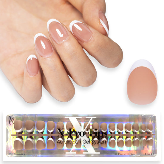SXC Cosmetics X-Pro Tips Press on Nails, Brown XS Almond French Tips, 160 Pieces in 16 Sizes Ultra Fit Acrylic Soft Gel System