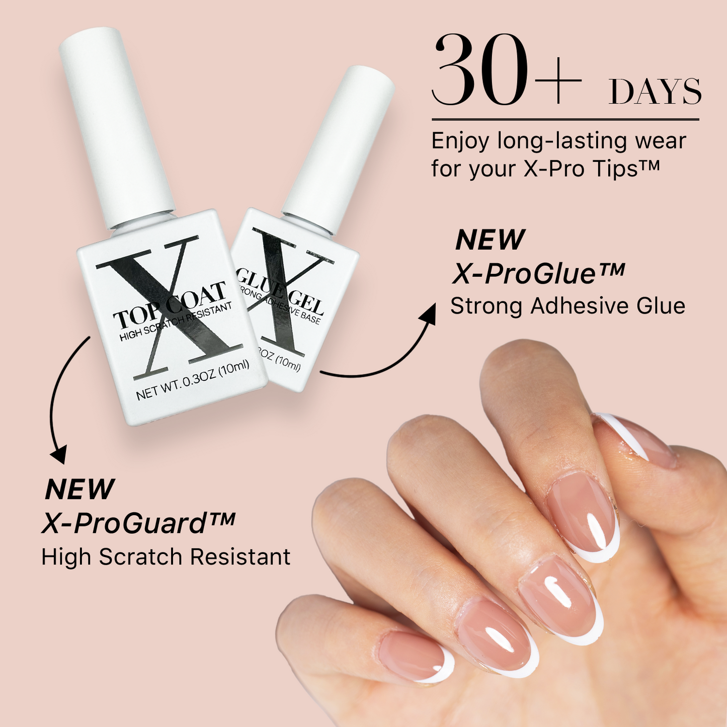 SXC Cosmetics French Tip Press On Nails Brown Series, XS Almond X-Pro Tips Starter Kit