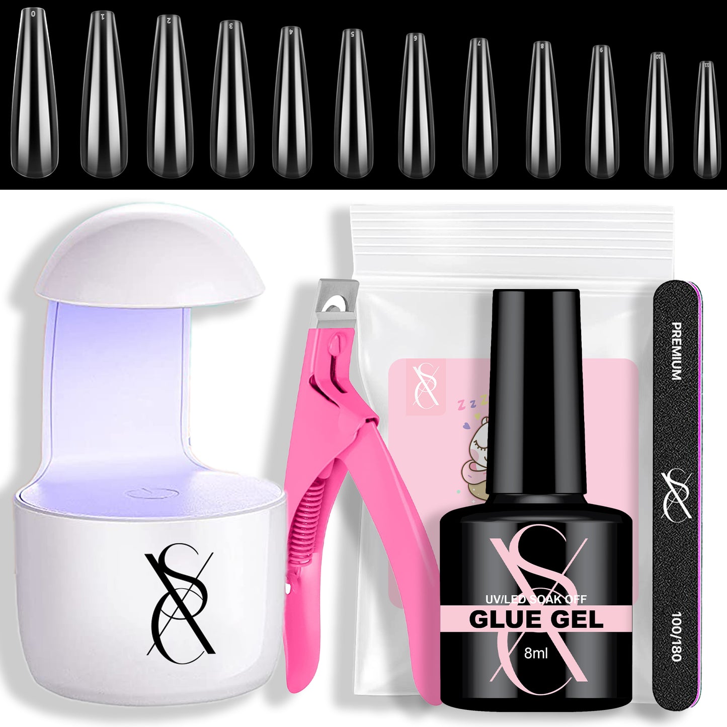 SXC Gel X Nail Kit with XXL Nail Tips and Glue Gel for beginners!