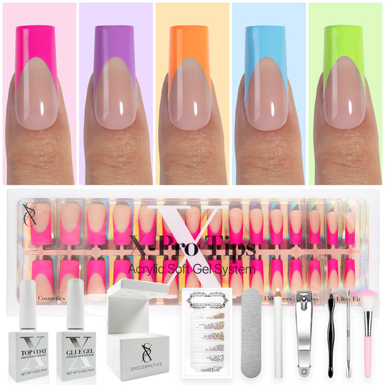 SXC Cosmetics X-Pro Tips French Tip Press On Nails - Bright Pastel Glow in the Dark Series (GLOW117KIT-M Square)