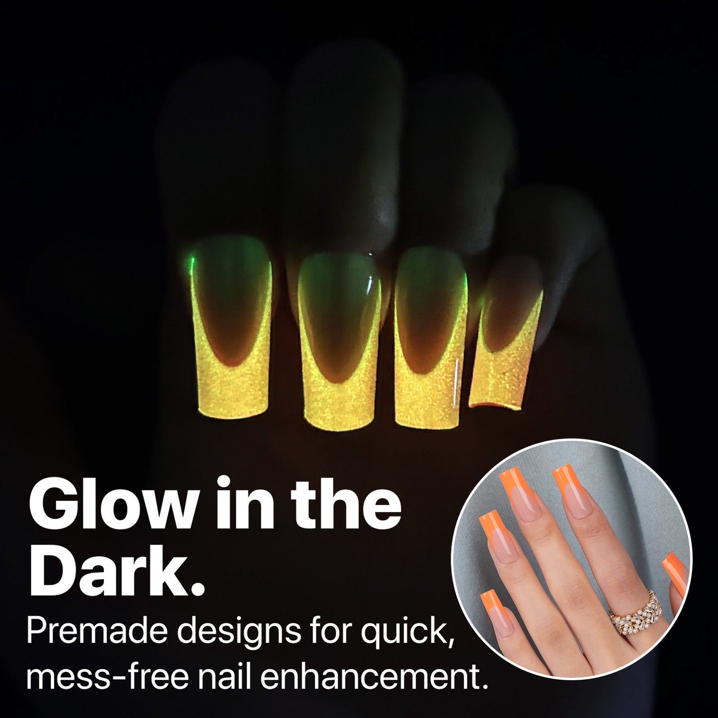 SXC Cosmetics X-Pro Tips French Tip Press On Nails - Bright Pastel Glow in the Dark Series (GLOW117KIT-M Square)